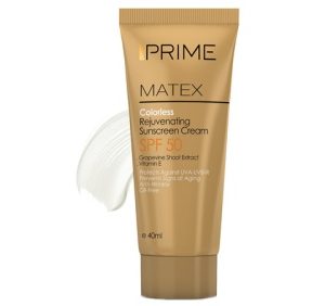 کرم ضد آفتاب متکس جوان کننده فاقد چربی اس پی اف 50 بی رنگ پریم